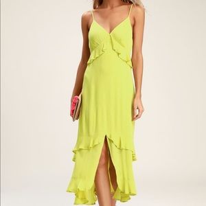 Lulus Island Time Lime Green Ruffled Midi Dress